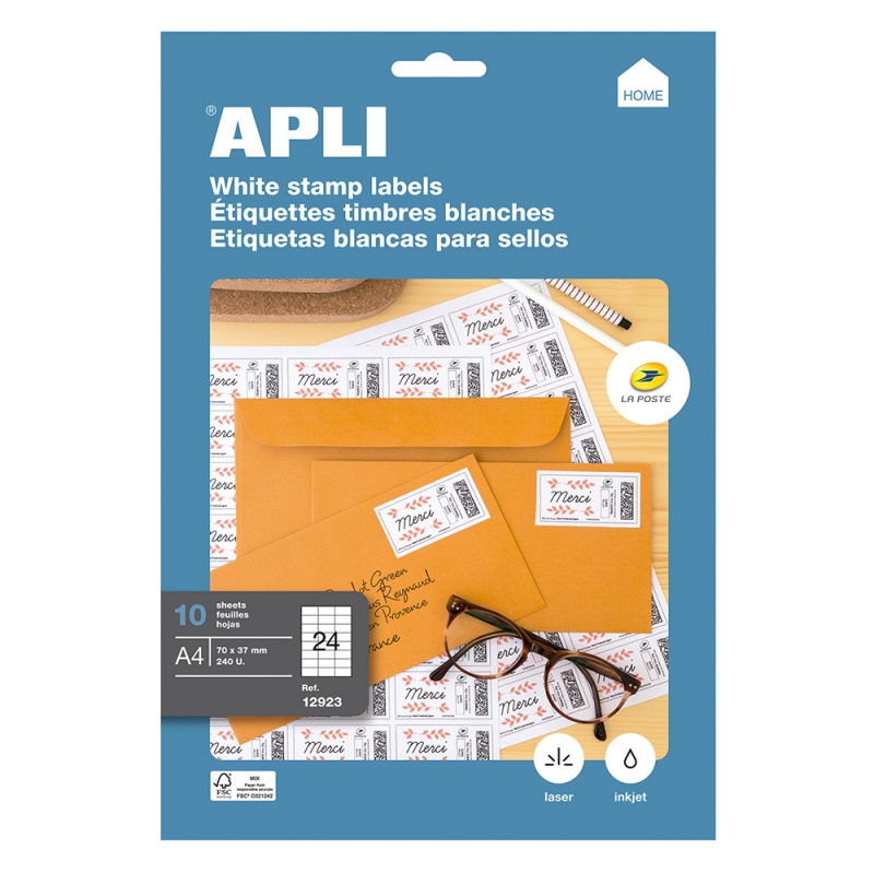 Etykiety uniwersalne APLI, 70x37mm, prostokątne, białe 10 ark. - zdjęcie (2