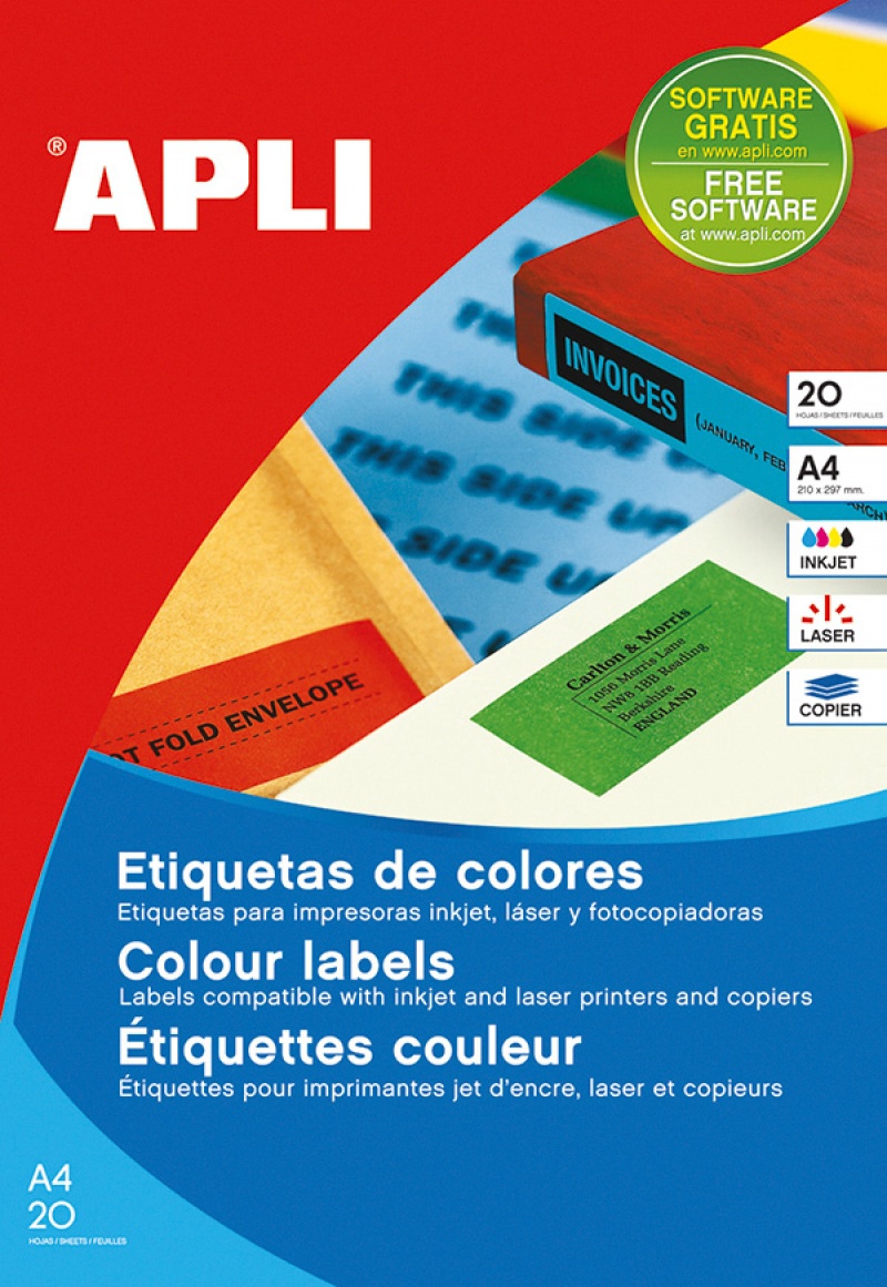Etykiety kolorowe APLI, 210x297mm, prostokątne, zielone, 20 ark. - zdjęcie (2