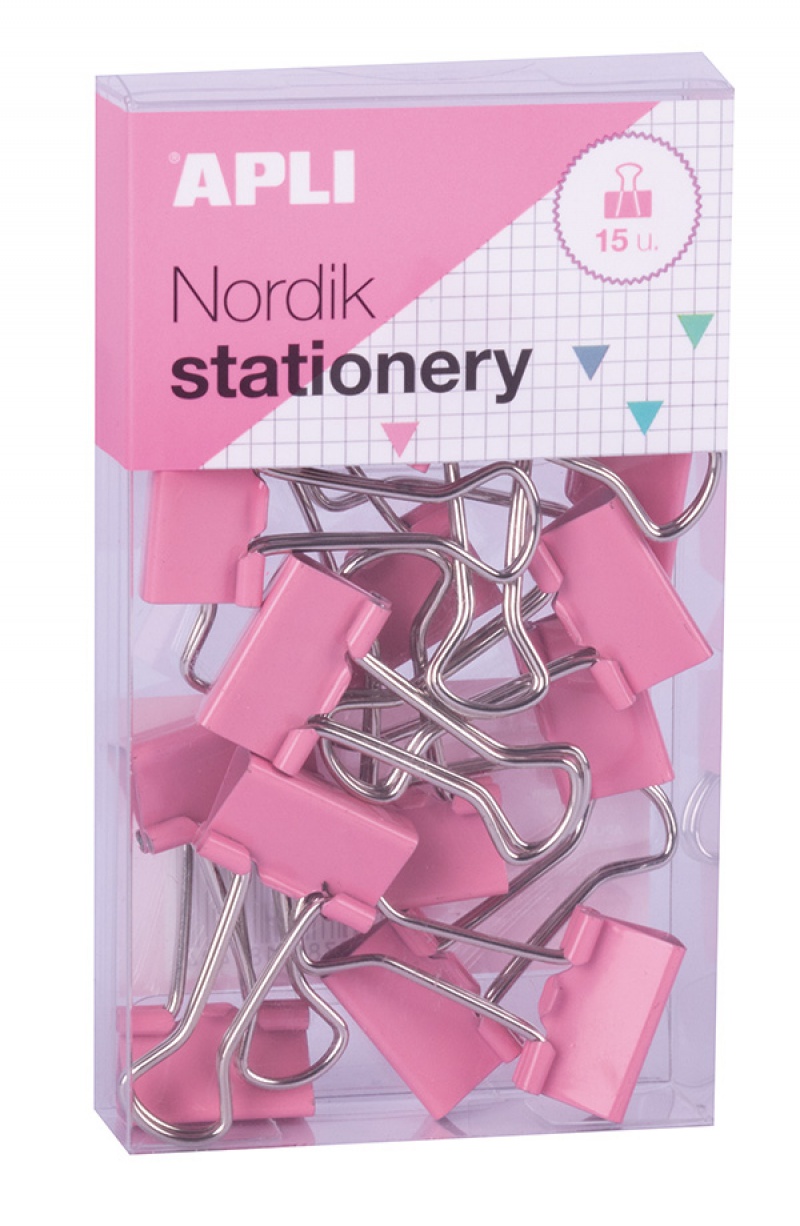 Klipy do dokumentów APLI Nordik, 19 mm, 15 szt., pudełko z zawieszką, mix kolorów pastel
