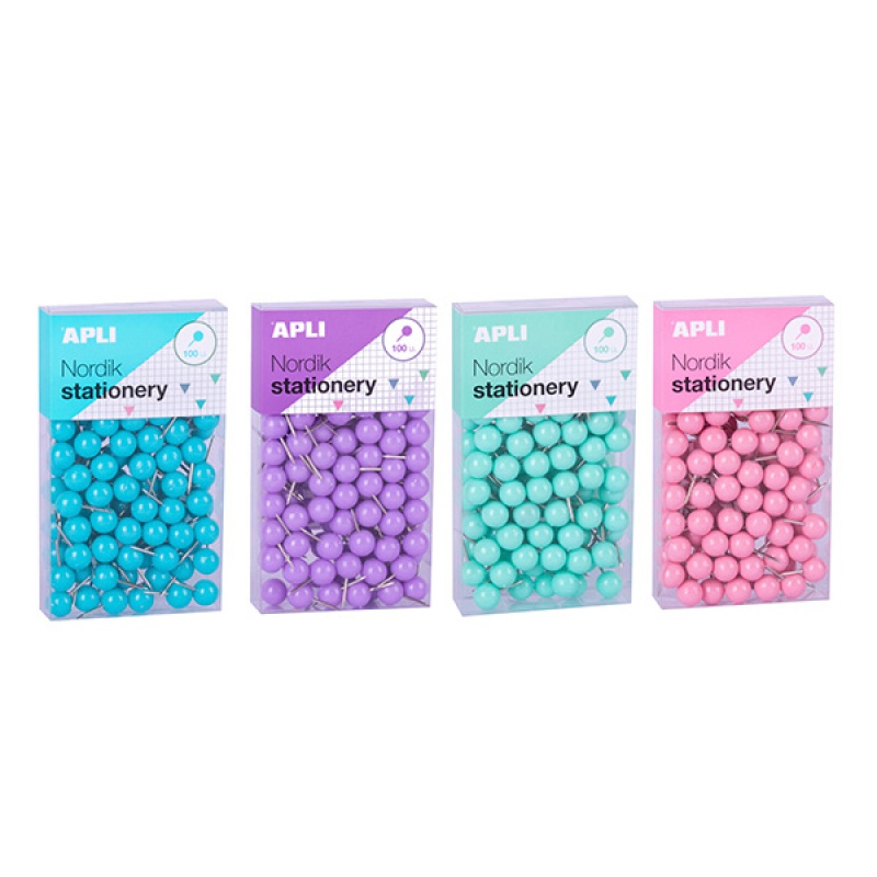 Pinezki APLI Nordik, 09x20 mm, 100 szt., pudełko z zawieszką, mix kolorów pastel - zdjęcie (2