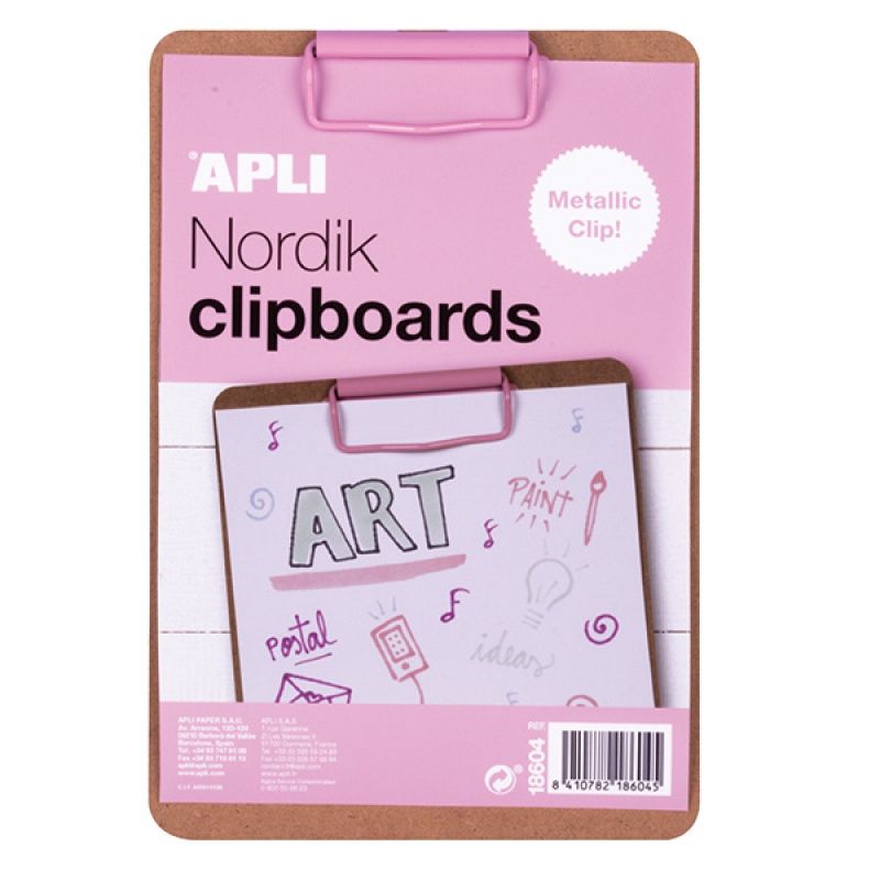 Clipboard APLI Nordik, deska A5, drewniana, z metalowym klipsem, pastelowy różowy