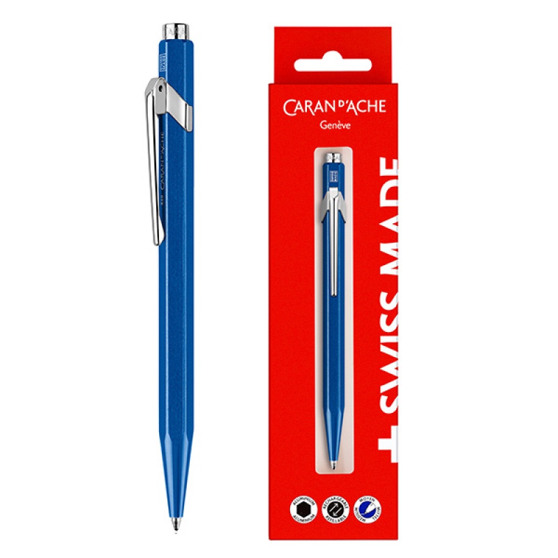 Długopis CARAN D’ACHE 849 Gift Box Metal-X Line, niebieski - zdjęcie (2