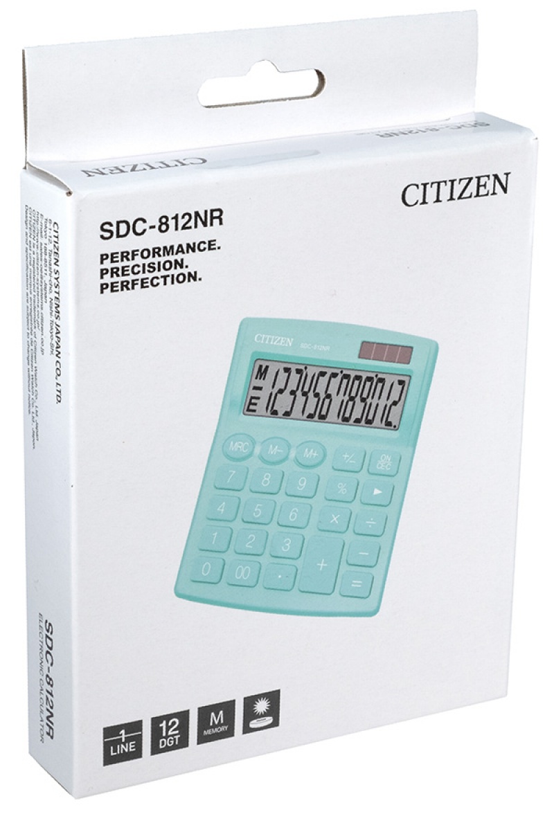 Kalkulator biurowy CITIZEN SDC-812NRGRE, 12-cyfrowy, 127x105mm, zielony - zdjęcie (2