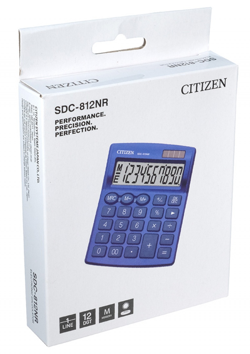 Kalkulator biurowy CITIZEN SDC-812NRNVE, 12-cyfrowy, 127x105mm, granatowy - zdjęcie (2
