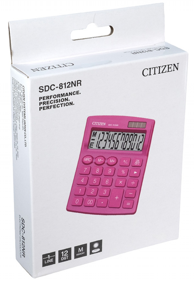 Kalkulator biurowy CITIZEN SDC-812NRPKE, 12-cyfrowy, 127x105mm, różowy - zdjęcie (2
