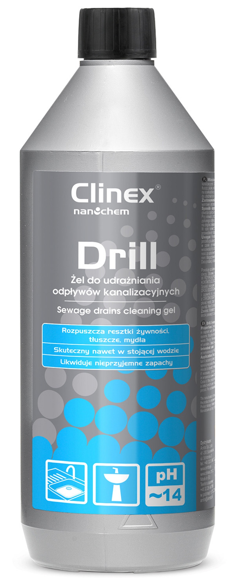 Żel CLINEX Drill 1L, do udrażniania odpływów kanalizacyjnych