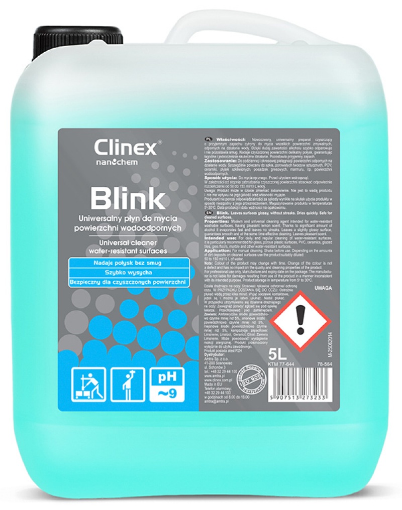 Uniwersalny płyn CLINEX Blink 5L, do mycia powierzchni wodoodpornych