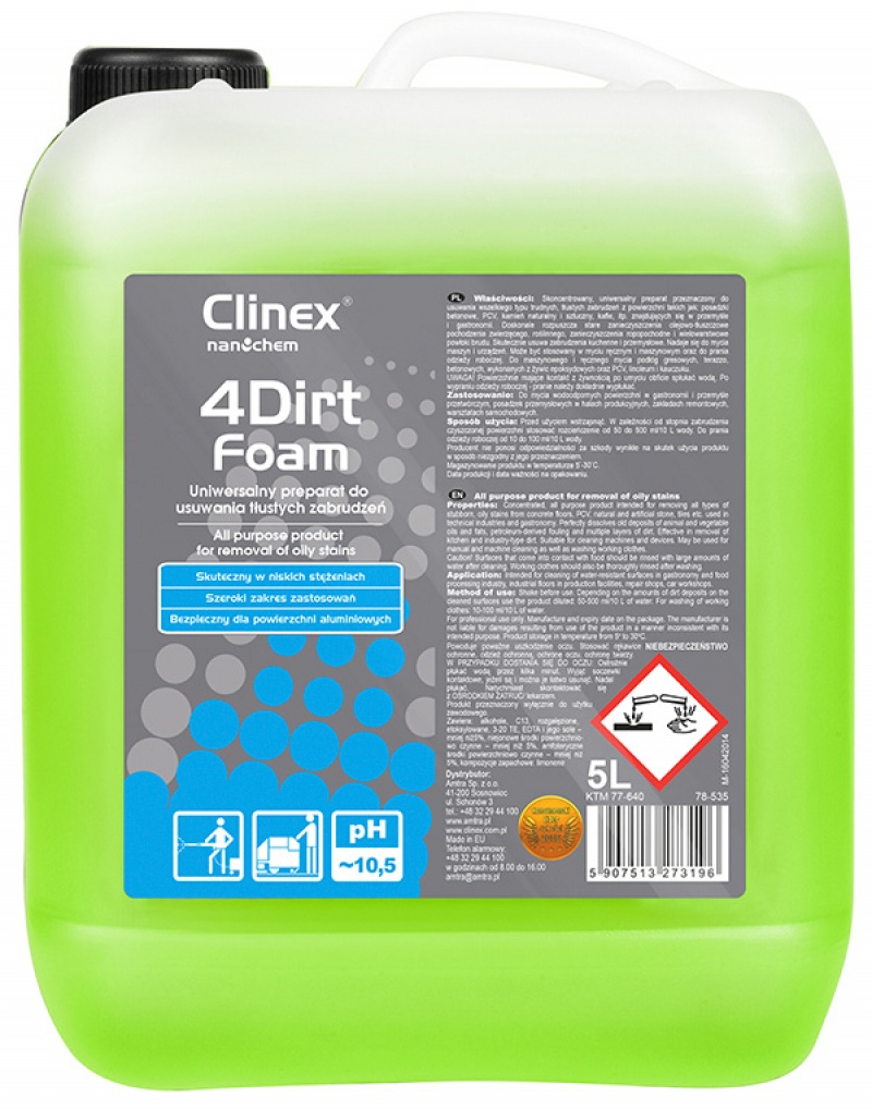 Preparat CLINEX 4Dirt Foam 5L, do usuwania tłustych zabrudzeń