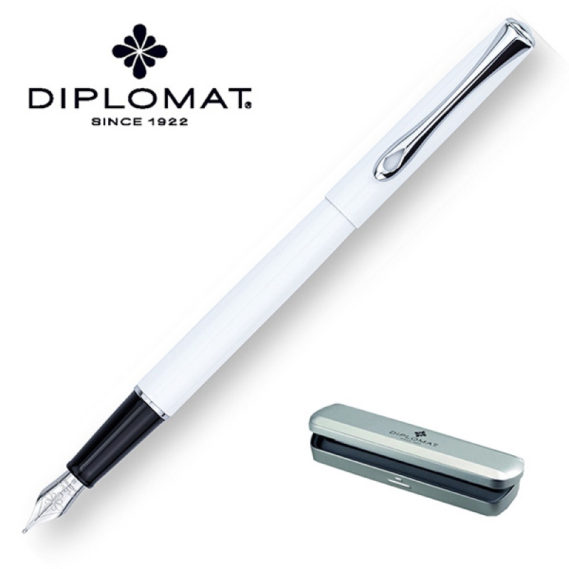Pióro wieczne DIPLOMAT Traveller, M, białe/chromowane - zdjęcie (2