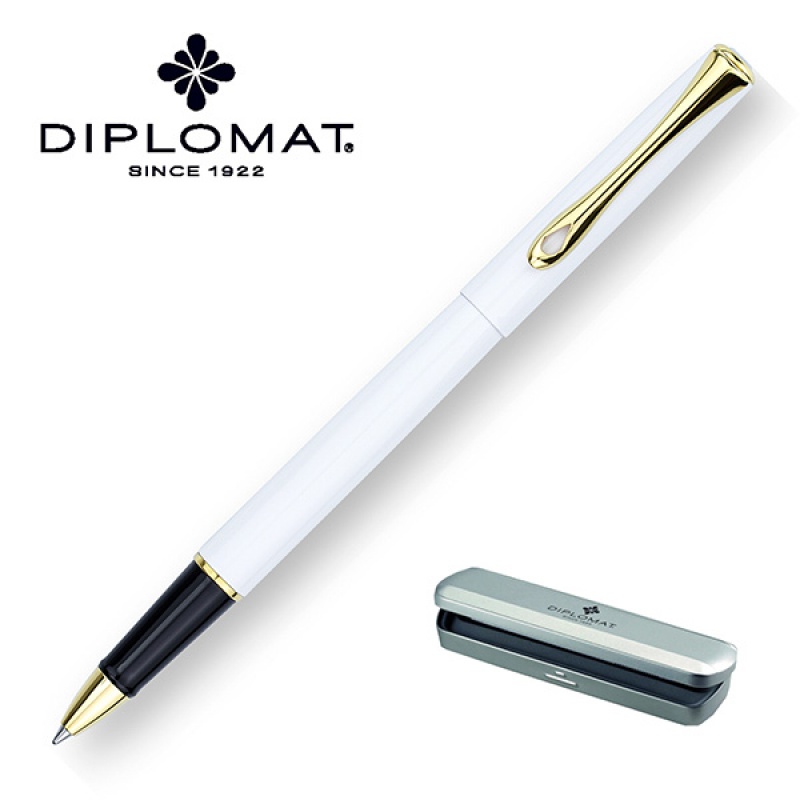 Pióro kulkowe DIPLOMAT Traveller, M, białe/złote - zdjęcie (2