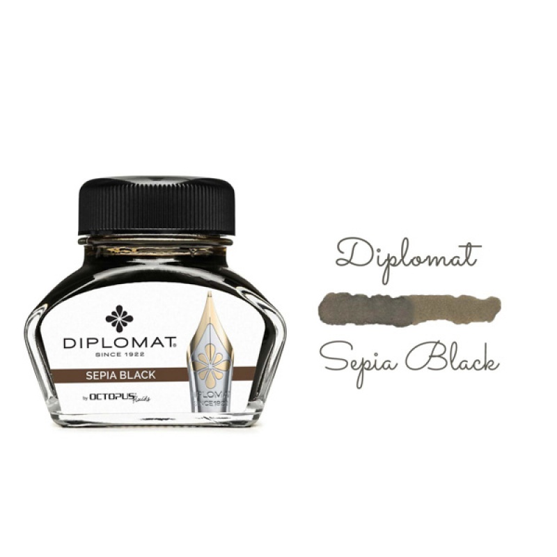 Atrament do piór wiecznych DIPLOMAT, w kałamarzu, 30 ml, czarny sepia - zdjęcie (3