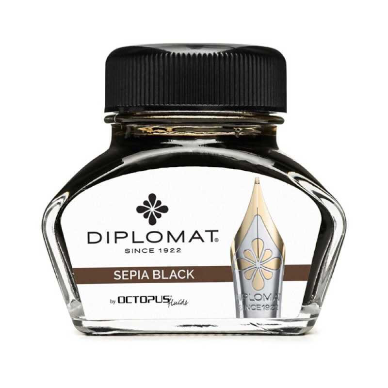 Atrament do piór wiecznych DIPLOMAT, w kałamarzu, 30 ml, czarny sepia - zdjęcie (2