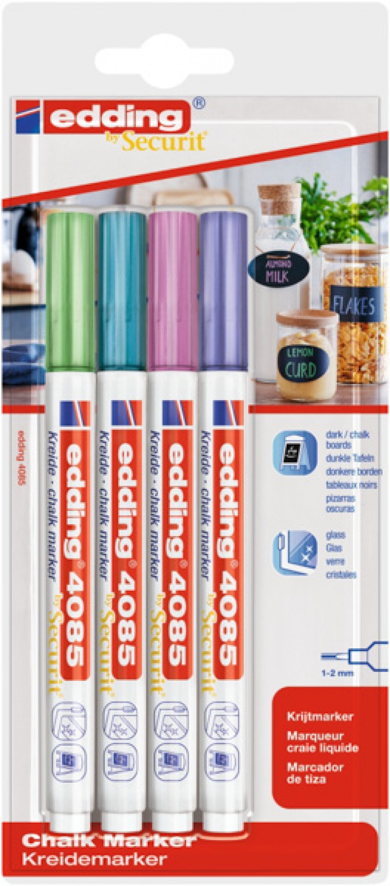 Marker kredowy e-4085 EDDING, 1-2 mm, blister, 4 szt., mix kolorów
