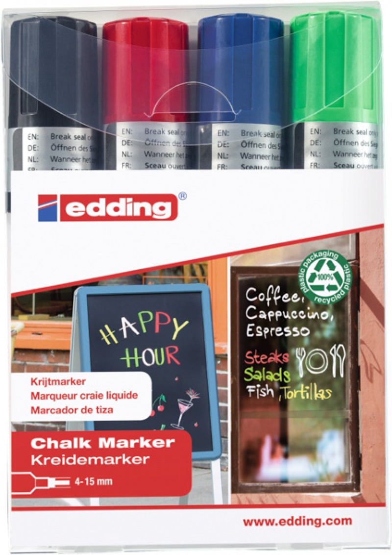 Marker kredowy e-4090 EDDING, 4-15 mm, 4 szt., mix kolorów - zdjęcie (2