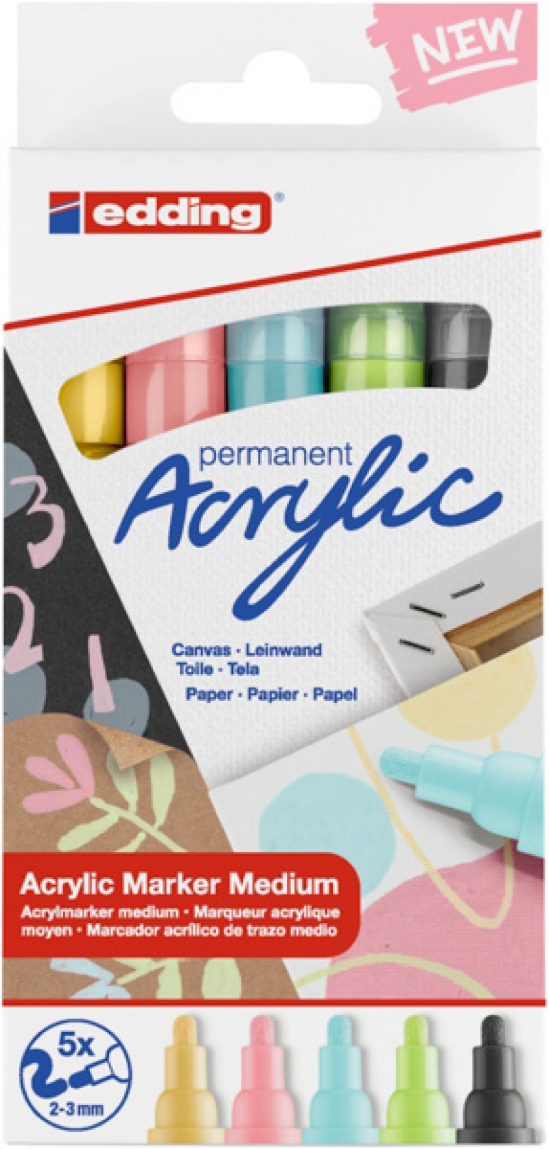 Marker akrylowy średni e-5100 EDDING, 2-3mm, 5 szt., mix kolorów pastel - zdjęcie (4