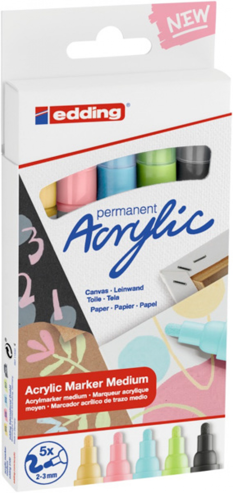Marker akrylowy średni e-5100 EDDING, 2-3mm, 5 szt., mix kolorów pastel - zdjęcie (3
