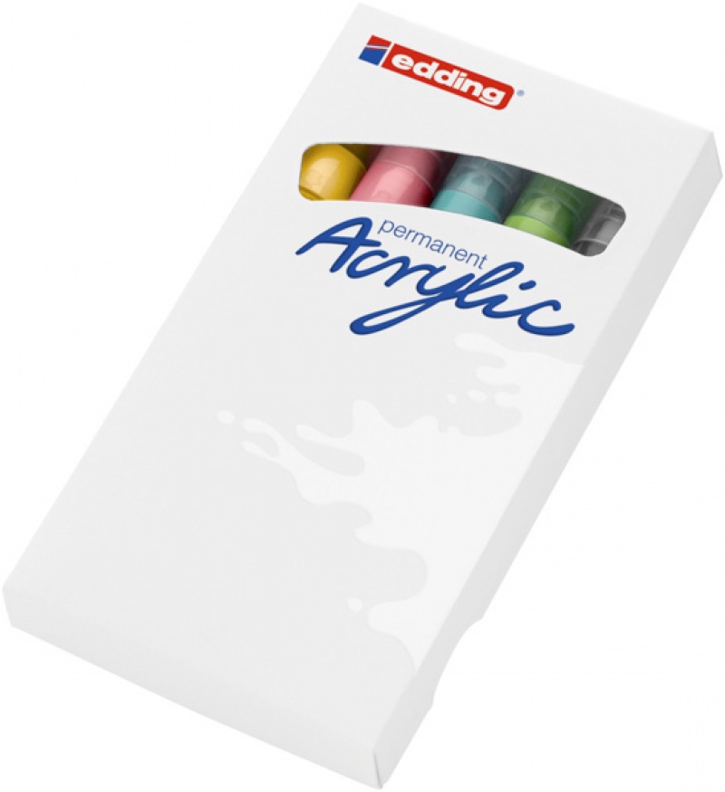 Marker akrylowy średni e-5100 EDDING, 2-3mm, 5 szt., mix kolorów pastel - zdjęcie (2