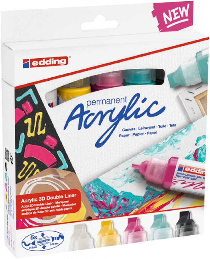 Marker akrylowy 3D e-5400 EDDING, podwójny, 2-3 mm, 5-10 mm, 5 szt., mix kolorów - zdjęcie (3