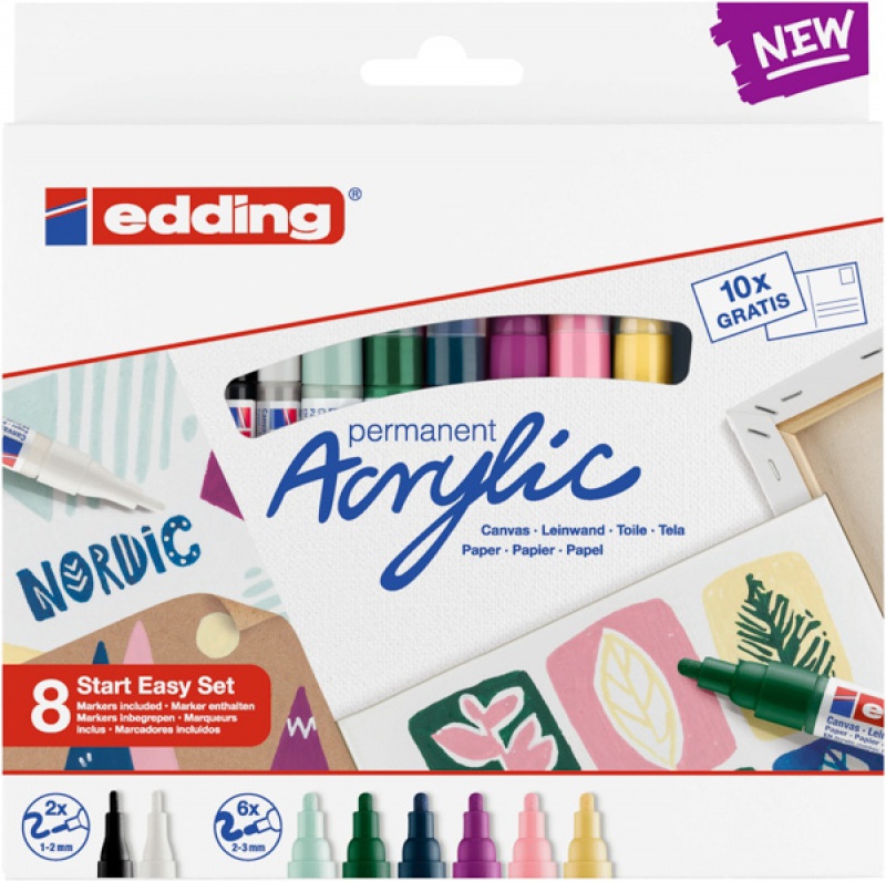 Zestaw markerów akrylowych e-5100 i e-5300 EDDING, 8 szt., mix kolorów - zdjęcie (3