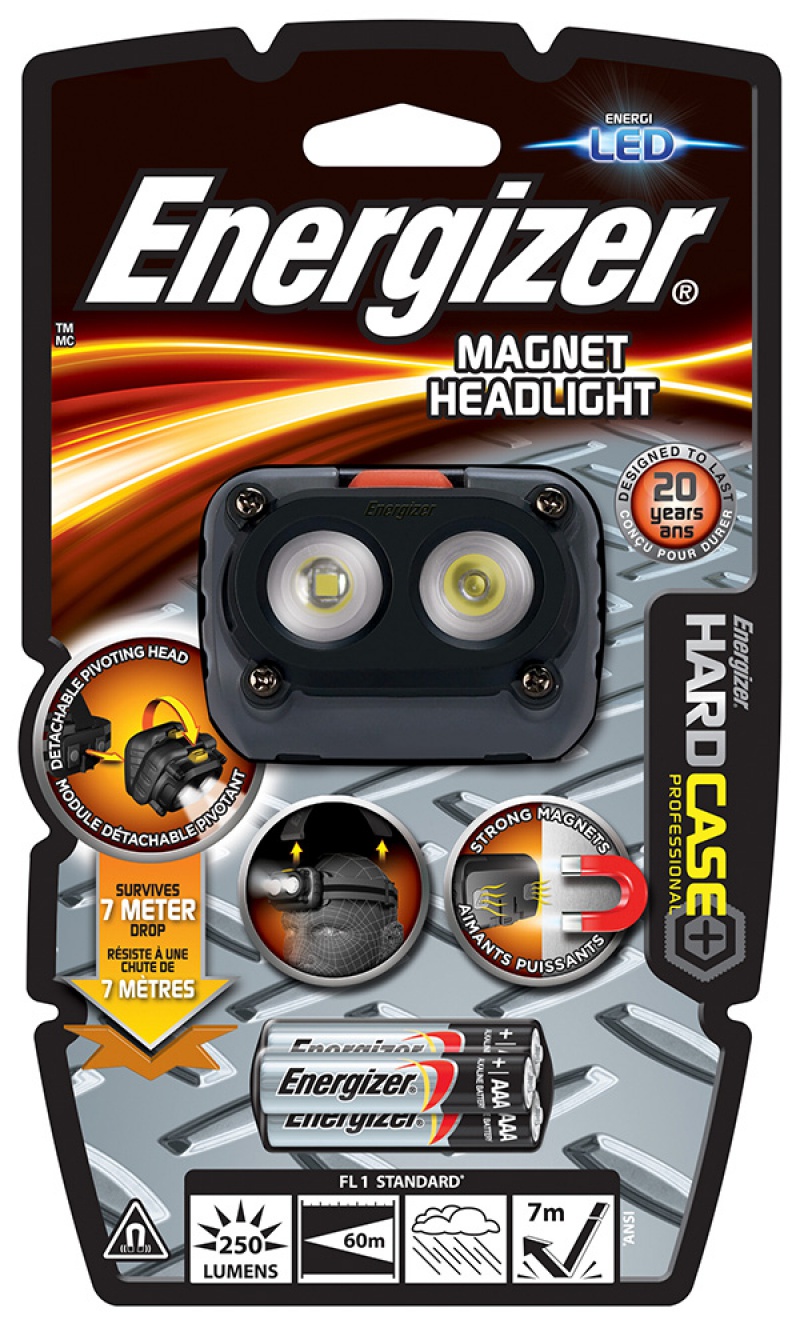 Latarka ENERGIZER Hard Case Magnet Headlight + 3szt. baterii AAA, czarna