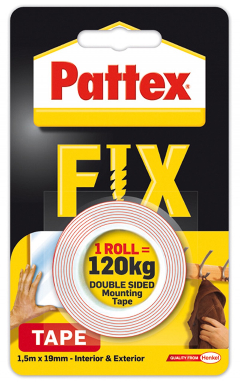 Taśma dwustronna PATTEX FIX, 1,5m x 19mm, 120kg