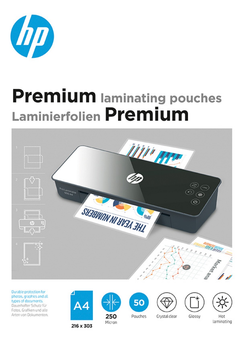 Folie laminacyjne HP PREMIUM, A4, 250 mic, 50 szt., przezroczyste/połysk