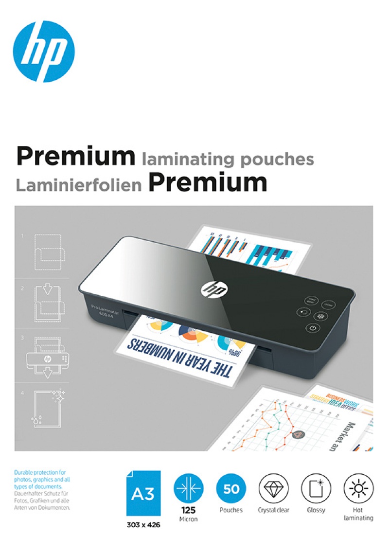 Folie laminacyjne HP PREMIUM, A3, 125 mic, 50 szt., przezroczyste/połysk