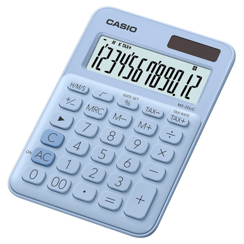 Kalkulator biurowy CASIO MS-20UC-LB-S, 12-cyfrowy, 105x149,5mm, jasnoniebieski