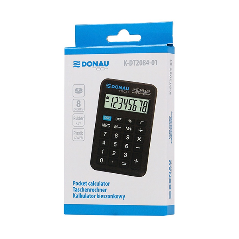 Kalkulator kieszonkowy DONAU TECH, 8-cyfr. wyświetlacz, wym. 97x62x11 mm, czarny - zdjęcie (2
