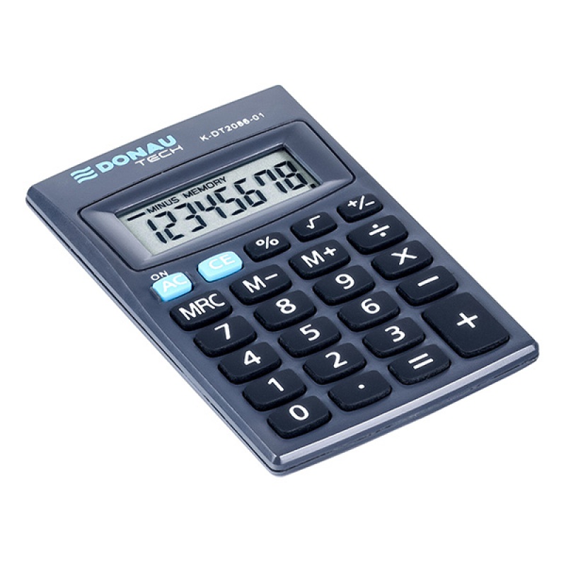 Kalkulator kieszonkowy DONAU TECH, 8-cyfr. wyświetlacz, wym. 85x56x9 mm, czarny - zdjęcie (5