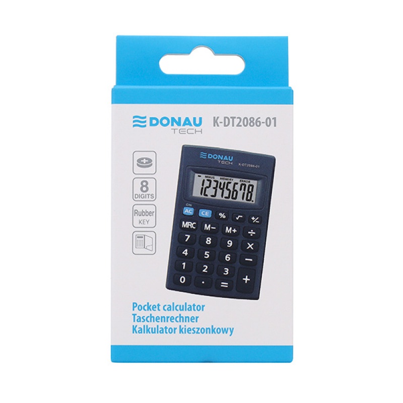 Kalkulator kieszonkowy DONAU TECH, 8-cyfr. wyświetlacz, wym. 85x56x9 mm, czarny - zdjęcie (3
