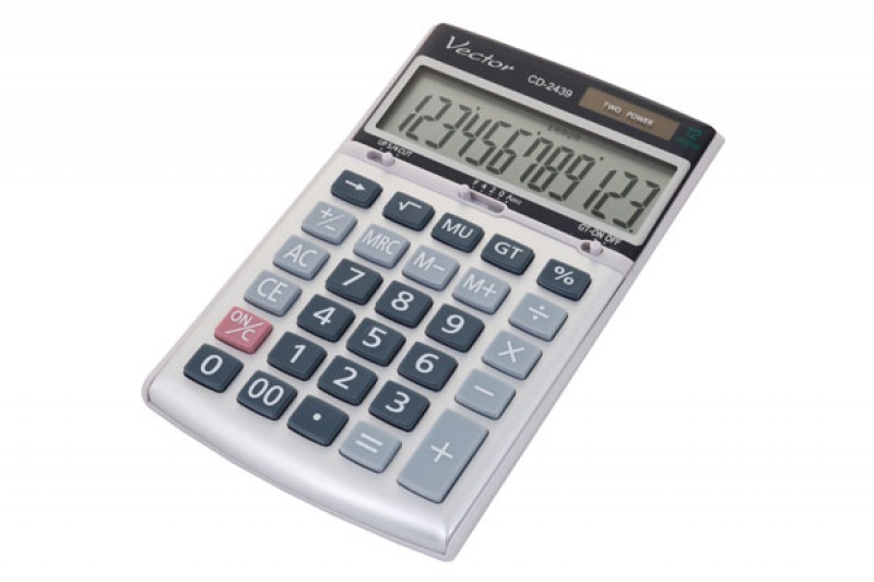 Kalkulator biurowy VECTOR KAV CD-2439, 12-cyfrowy, 105x165mm, szary