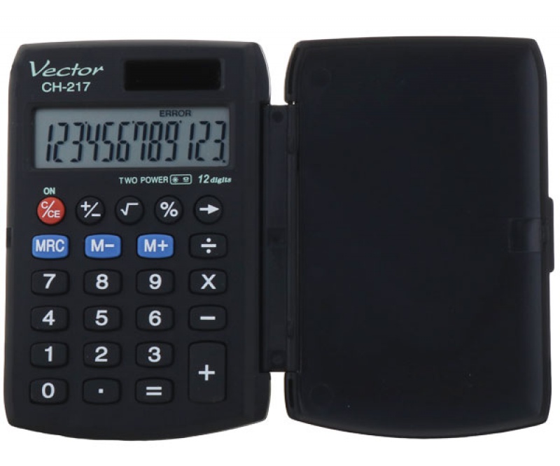Kalkulator kieszonkowy VECTOR KAV CH-217 BLK, 12-cyfrowy, 63x95mm, czarny