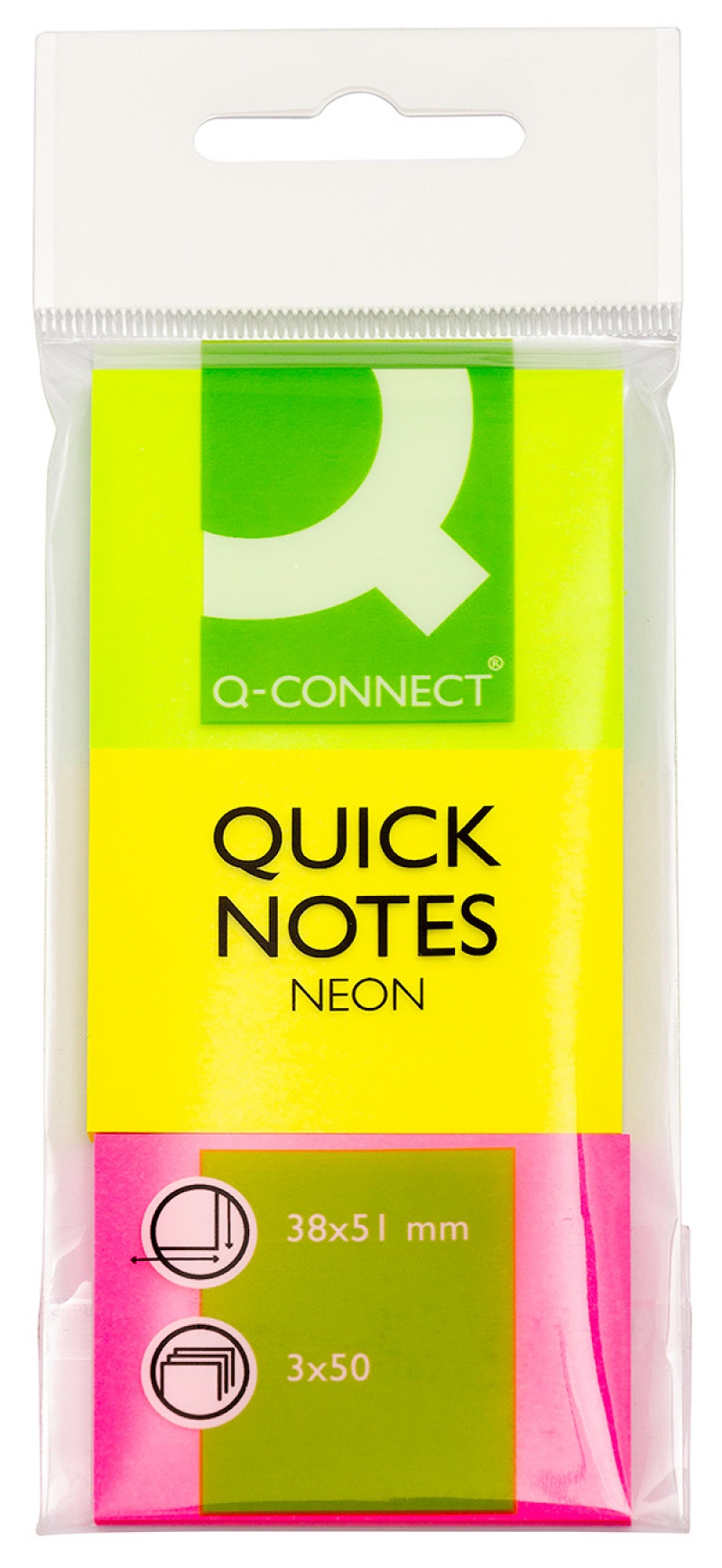Bloczek samoprzylepny Q-CONNECT, 38x51mm, 3x50 kart., neon, mix kolorów - zdjęcie (2