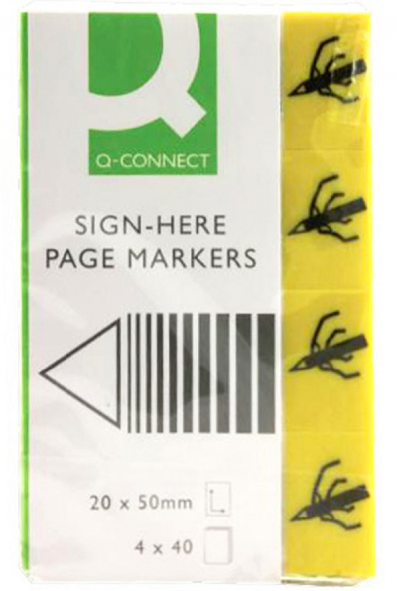 Zakładki indeksujące Q-CONNECT Sign-here, papier, 20x45mm, 4x40 kart., żółty