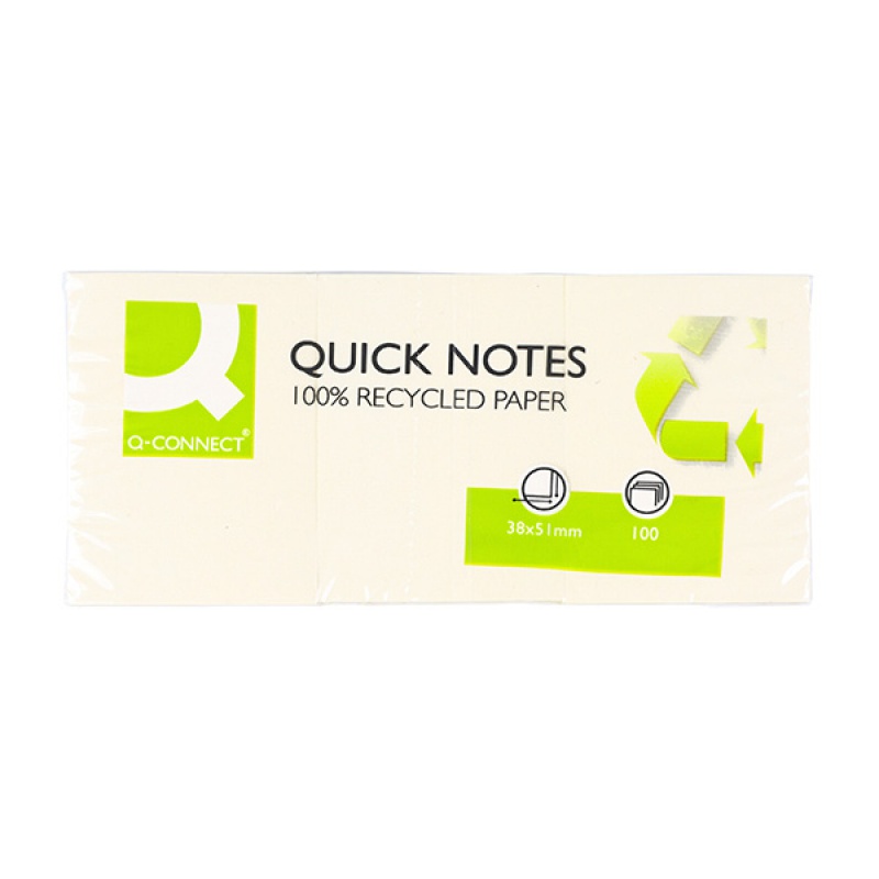 Bloczek samoprzylepny Q-CONNECT 100% Recycled, 38x51mm, 3x100 kart., żółty - zdjęcie (3
