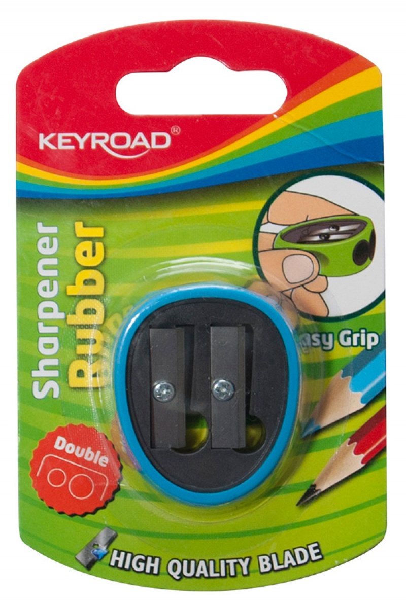 Temperówka KEYROAD, plastikowa, podwójna, z gumką, blister, mix kolorów - zdjęcie (2