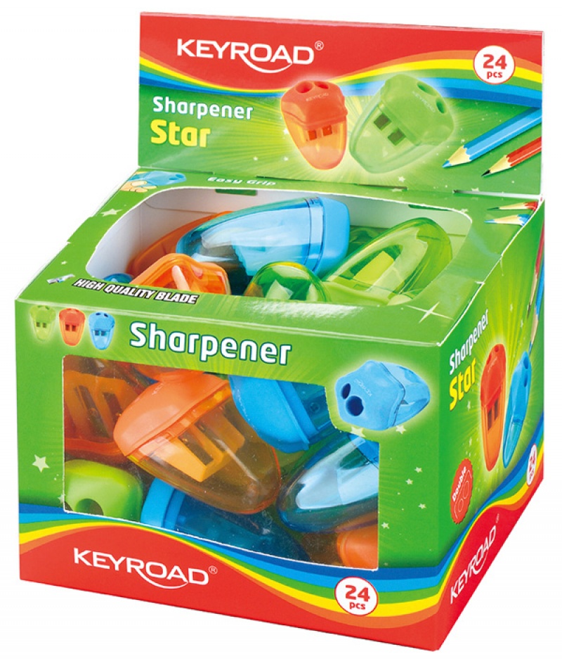 Temperówka KEYROAD Star, plastikowa, podwójna, z pojemnikiem, pakowane na displayu, mix kolorów - zdjęcie (4