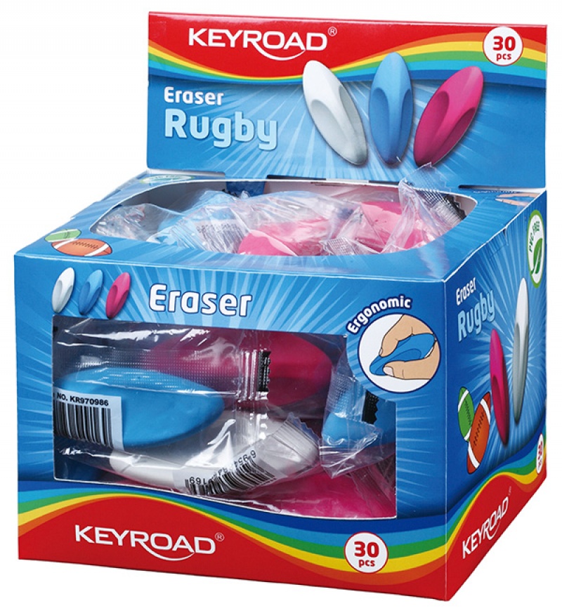 Gumka uniwersalna KEYROAD Rugby, pakowane na displayu, mix kolorów - zdjęcie (4