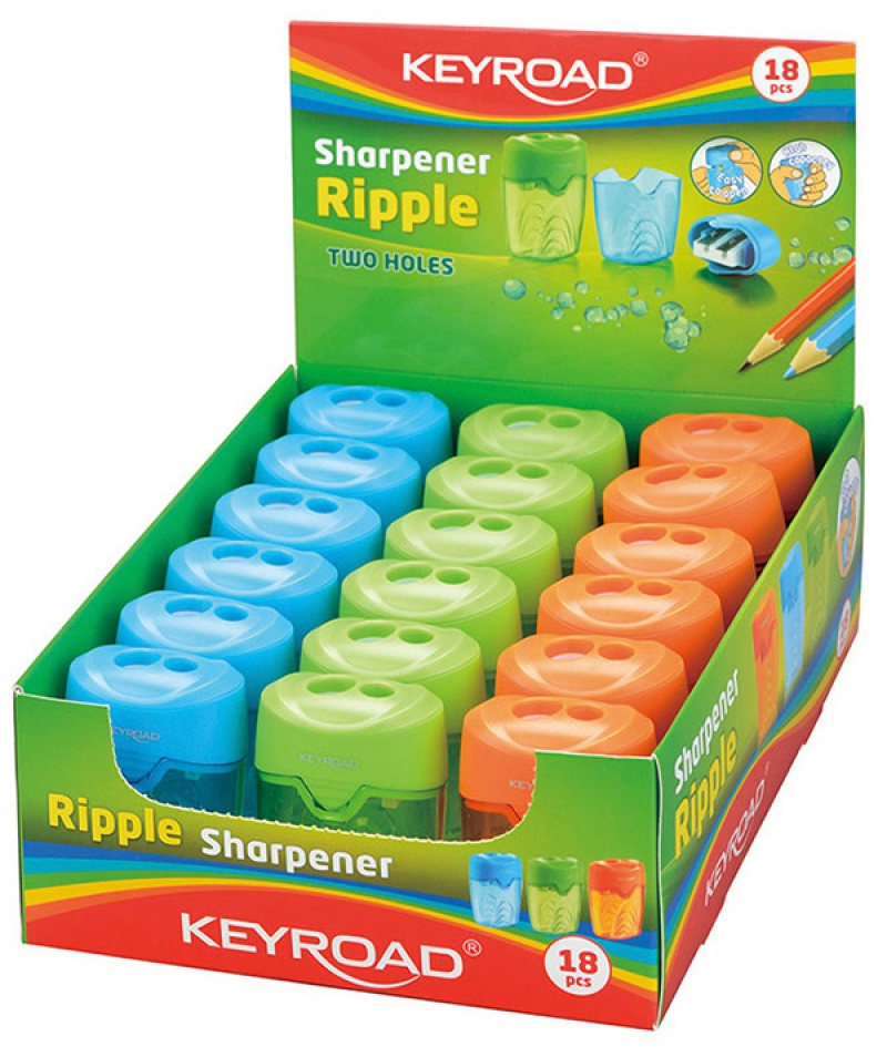 Temperówka KEYROAD Ripple, plastikowa, podwójna, z pojemnikiem, pakowane na displayu, mix kolorów - zdjęcie (2