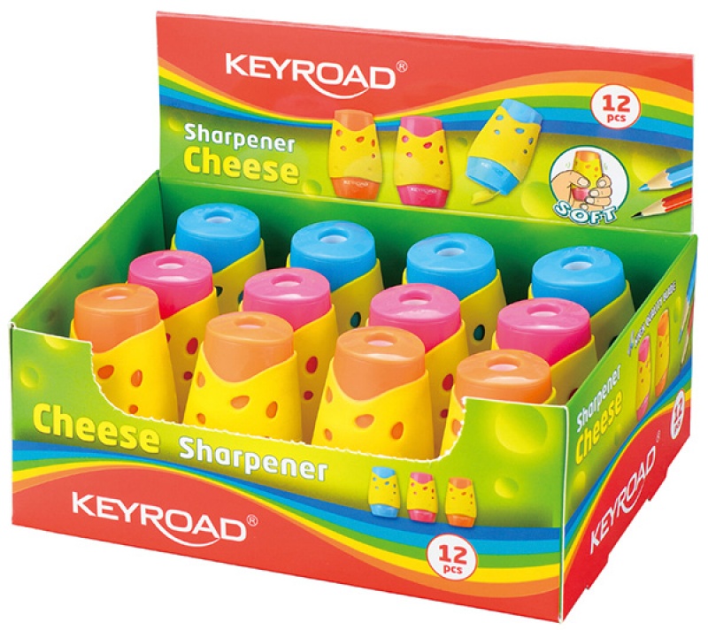 Temperówka KEYROAD Cheese, plastikowa, podwójna, z pojemnikiem, pakowane na displayu, mix kolorów - zdjęcie (4