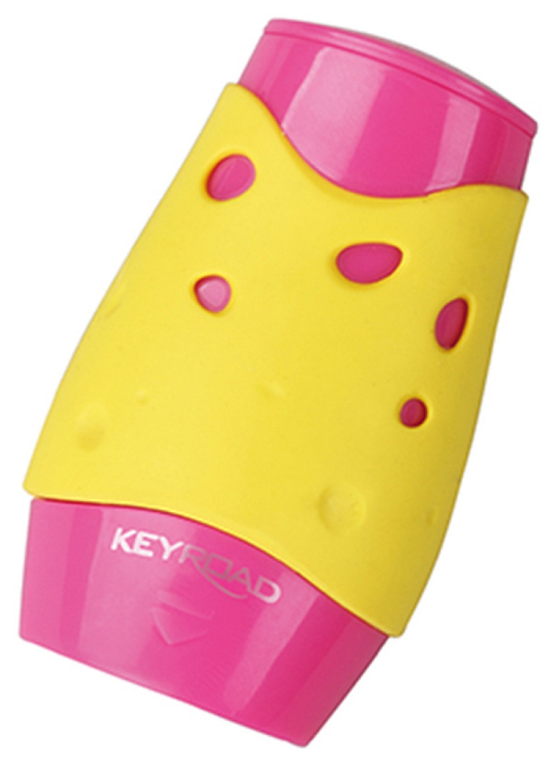 Temperówka KEYROAD Cheese, plastikowa, podwójna, z pojemnikiem, pakowane na displayu, mix kolorów - zdjęcie (2