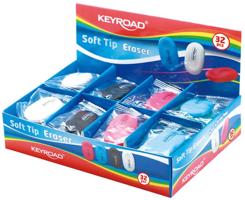 Gumka uniwersalna KEYROAD Soft Tip, pakowane na displayu, mix kolorów