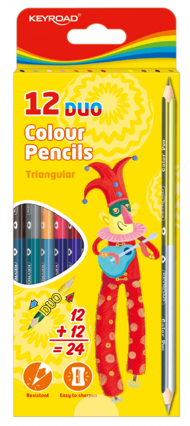 Kredki ołówkowe KEYROAD, trójkątne, dwustronne, 12szt., mix kolorów