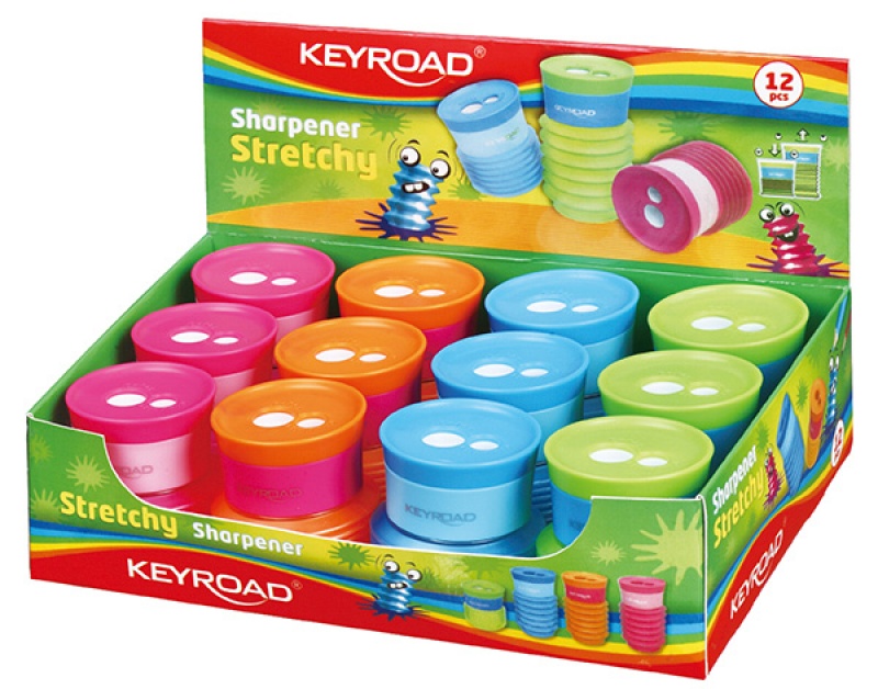 Temperówka KEYROAD Stretchy, plastikowa, podwójna, z pojemnikiem, pakowane na displayu, mix kolrów - zdjęcie (4