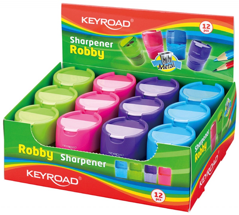 Temperówka KEYROAD Robby, aluminiowa, podwójna, z pojemnikiem, pakowane na displayu, mix kolorów - zdjęcie (3
