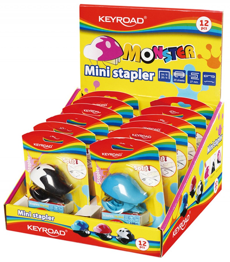 Zszywacz KEYROAD Mini+zszywki, zszywa do 20 kartek,, pakowane na displayu, mix kolorów - zdjęcie (2
