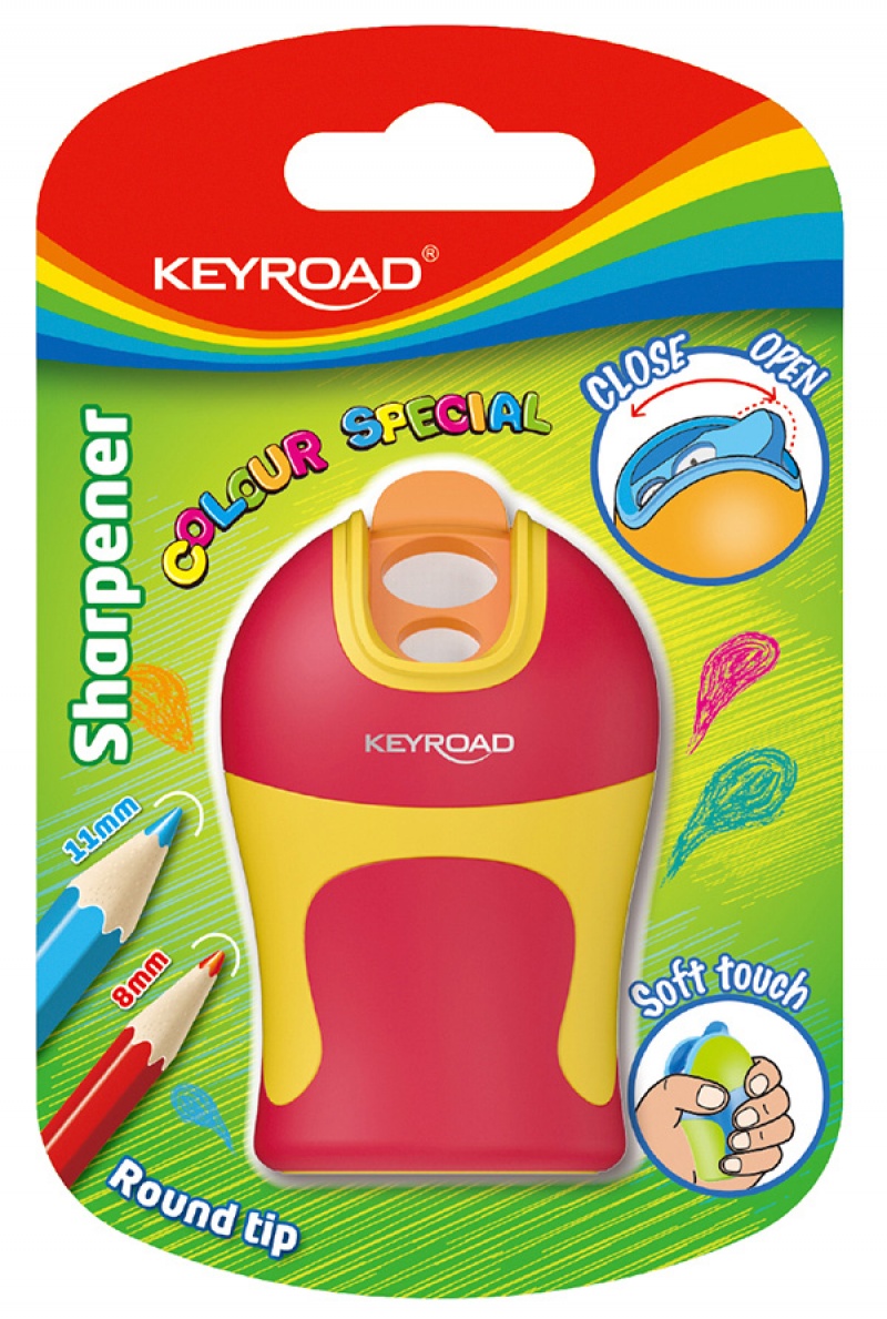 Temperówka KEYROAD Soft Touch, plastikowa, podwójna, ostrzenie zaokrąglone, blister, mix kolorów
