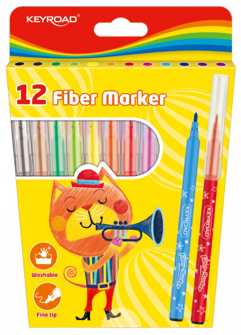 Flamastry KEYROAD Fiber Marker, 12szt., na zawieszce, mix kolorów