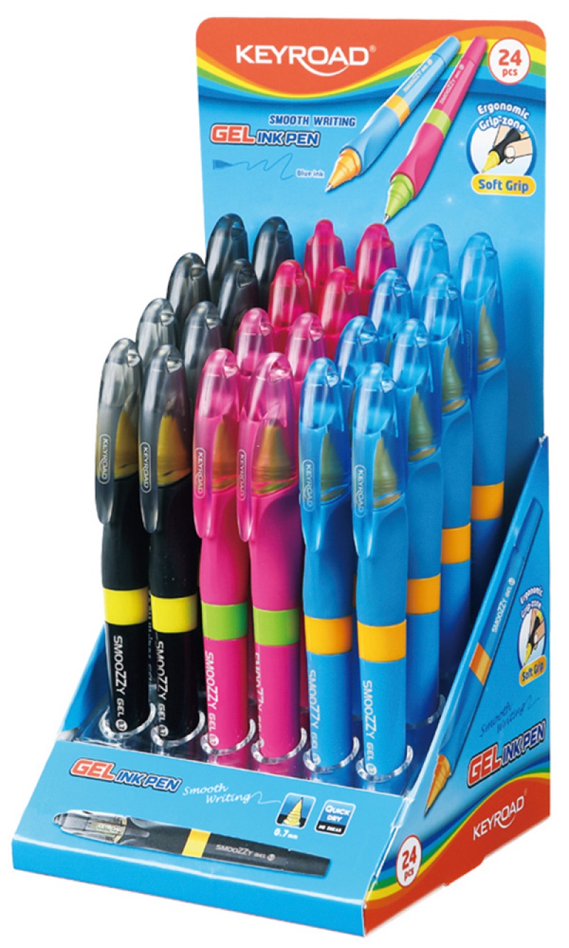 Długopis żelowy KEYROAD SMOOZZY Writer, 0,7mm, pakowany na diplayu, mix kolorów